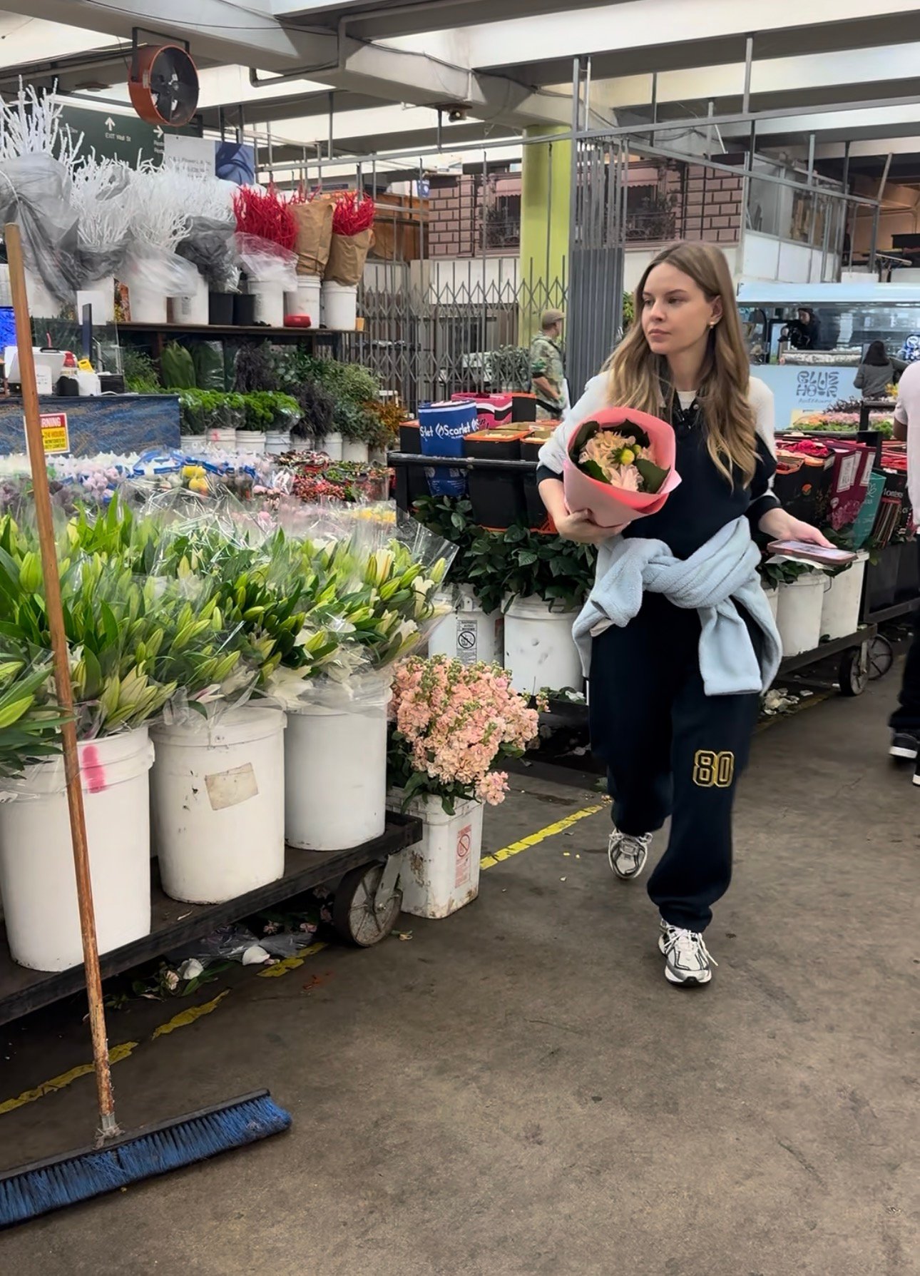 florist walking through Los Angeles flower market